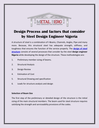 Design Process and factors that consider by Steel Design Engineer Nigeria
