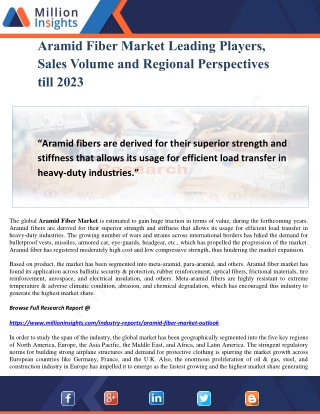 Aramid Fiber Market Leading Players, Sales Volume and Regional Perspectives till 2023