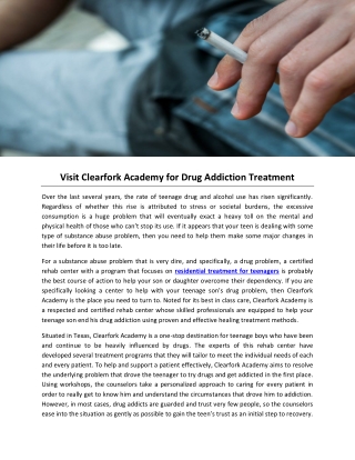 Visit Clearfork Academy for Drug Addiction Treatment