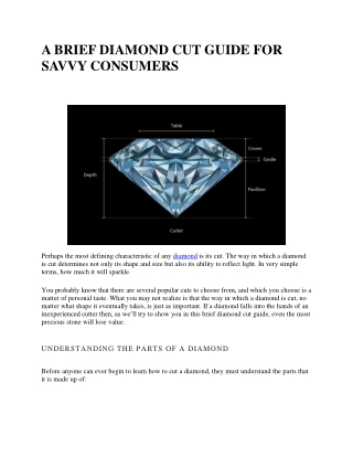 A BRIEF DIAMOND CUT GUIDE FOR SAVVY CONSUMERS