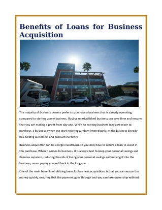 Benefits of Loans for Business Acquisition