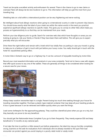 Travelling Throughout The World, A Guide For Novices