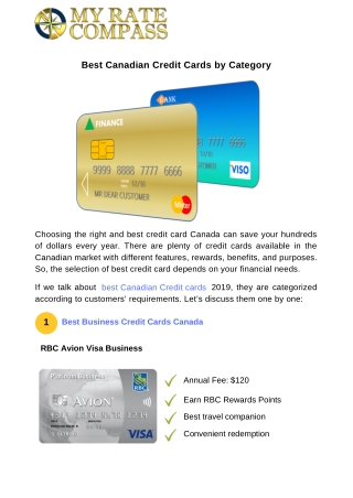 Best Canadian Credit Cards by Category