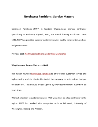 Northwest Partitions - service matters