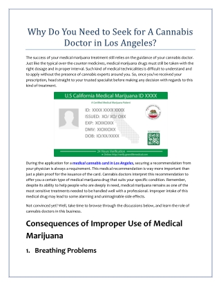 Why Do You Need to Seek for A Cannabis Doctor in Los Angeles?