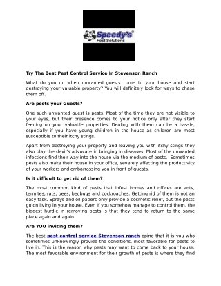 Try The Best Pest Control Service In Stevenson Ranch