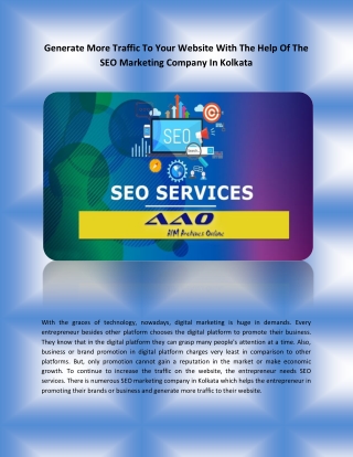 Generate More Traffic To Your Website With The Help Of The SEO Marketing Company In Kolkata