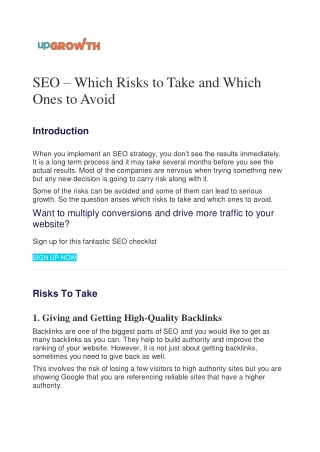 SEO – Which Risks to Take and Which Ones to Avoid