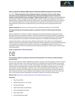 India is projected to Witness High Growth in Oleoresins Market during the Forecast Period