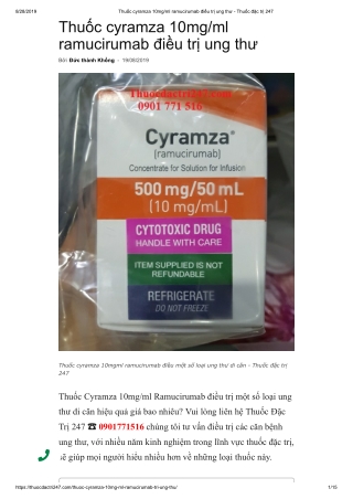 Thuoc cyramza 10mg/ml ramucirumab - Thuoc dac tri 247