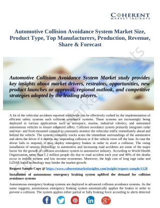 Automotive Collision Avoidance System Market Expected To Reach Huge Growth By 2026