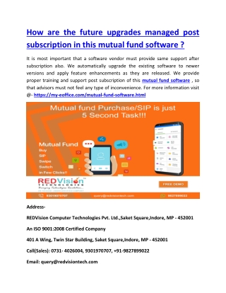 How are the future upgrades managed post subscription in this mutual fund software ?