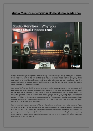 Studio Monitors – Why your Home Studio needs one?