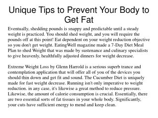 Unique Tips to Prevent Your Body to Get Fat
