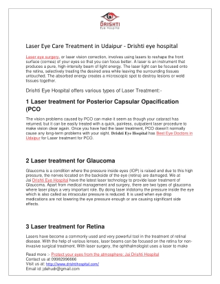 Laser Eye Care Treatment in Udaipur - Drishti eye hospital