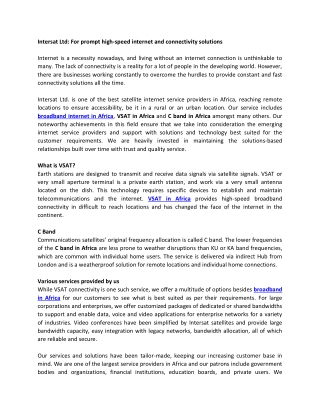 Intersat Ltd: For prompt high-speed internet and connectivity solutions