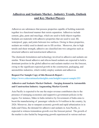 Adhesives and Sealants Market - Industry Trends, Outlook and Key Market Players