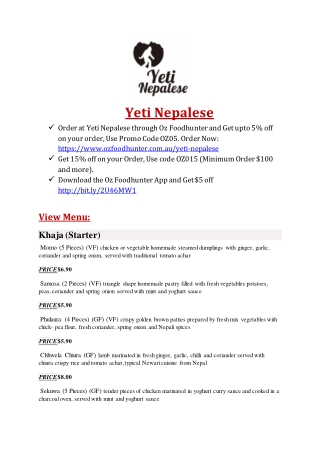 15% Off - Yeti Nepalese-Goodwood - Order Food Online