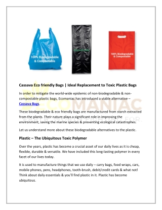 Cassava Eco friendly Bags | Ideal Replacement to Toxic Plastic Bags