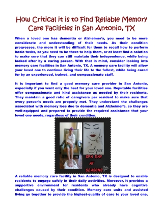 How Critical it is to Find Reliable Memory Care Facilities in San Antonio, TX