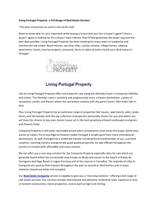 Living Portugal Property- a full Range of Real Estate Services