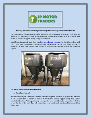Making an investment in purchasing outboard engines for small boats