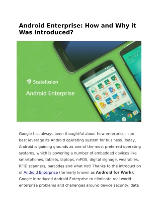 Android Enterprise: How and Why it Was Introduced?