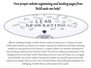 How proper website segmenting and landing pages from BoldLeads can help?