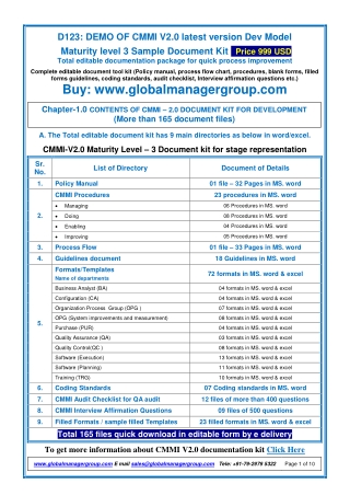 CMMI V2.0 Level – 3 Document Requirements for Development