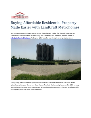 Buying Affordable Residential Property Made Easier with LandCraft MetroHomes