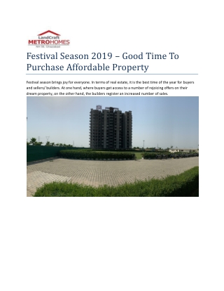 Festival Season 2019 – Good Time To Purchase Affordable Property
