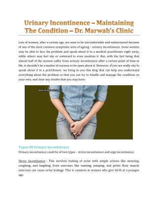 Urinary Incontinence — Maintaining The Condition — Dr. Marwah’s Clinic