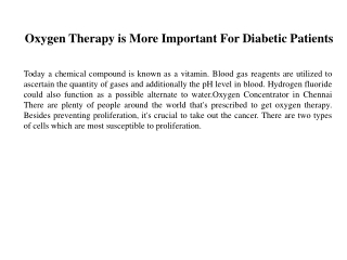 Oxygen Therapy is More Important For Diabetic Patients