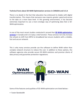 Technical Facts about SD-WAN Optimization services in CANADA and U.S.A