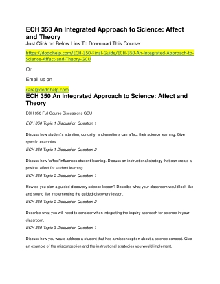 ECH 350 An Integrated Approach to Science Affect and Theory