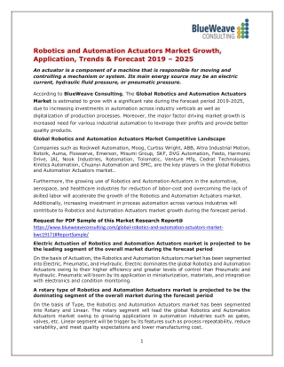 Robotics and Automation Actuators Market Growth, Application, Trends & Forecast 2019 – 2025
