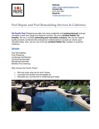 Pool Repair Service California