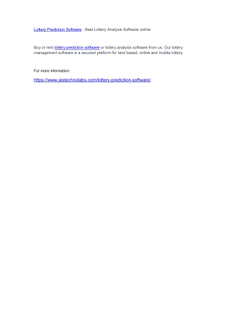 Lottery Prediction Software - Best Lottery Analysis Software online