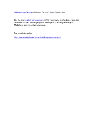 Multiplay Game Servers - Multiplayer Gaming Software Development