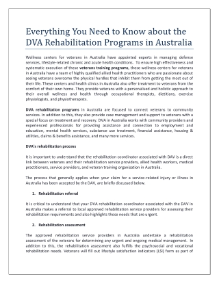 Everything You Need to Know about the DVA Rehabilitation Programs in Australia