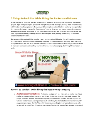5 Things to Look For While Hiring the Packers and Movers