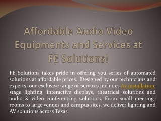 Affordable Audio Video Equipments and Services at FE Solutions