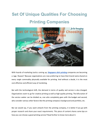 Set Of Unique Qualities For Choosing Printing Companies