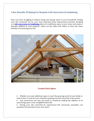 4 Key Benefits Of Opting For Bespoke Loft Conversion In Godalming