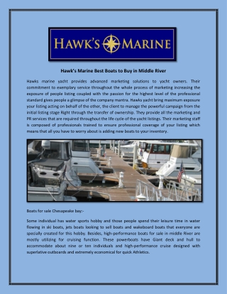 Hawk’s Marine Best Boats to Buy in Middle River