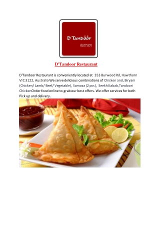 25% Off -D'Tandoor Restaurant-Hawthorn - Order Food Online