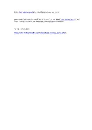 Online food ordering script php - Best Food ordering app clone