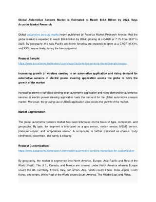 Global Automotive Sensors Market is Estimated to Reach $39.8 Billion by 2024