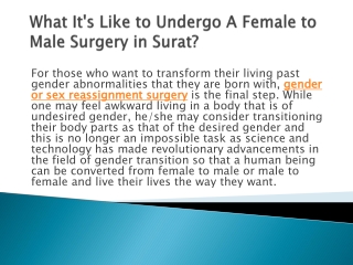 What It's Like to Undergo A Female to Male Surgery in Surat?