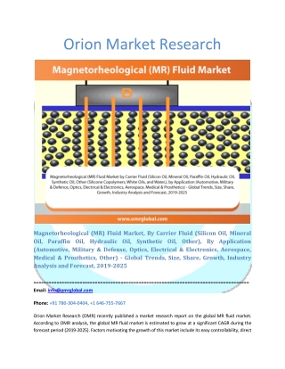 Magnetorheological (MR) Fluid Market: Global Market Size, Industry Trends, Leading Players, Market Share and Forecast 20